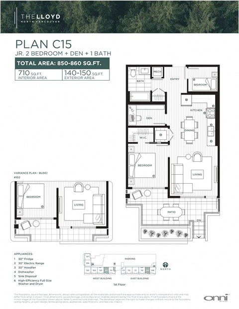 Floor plan for 2 beds, 1 bath, 710 sqft